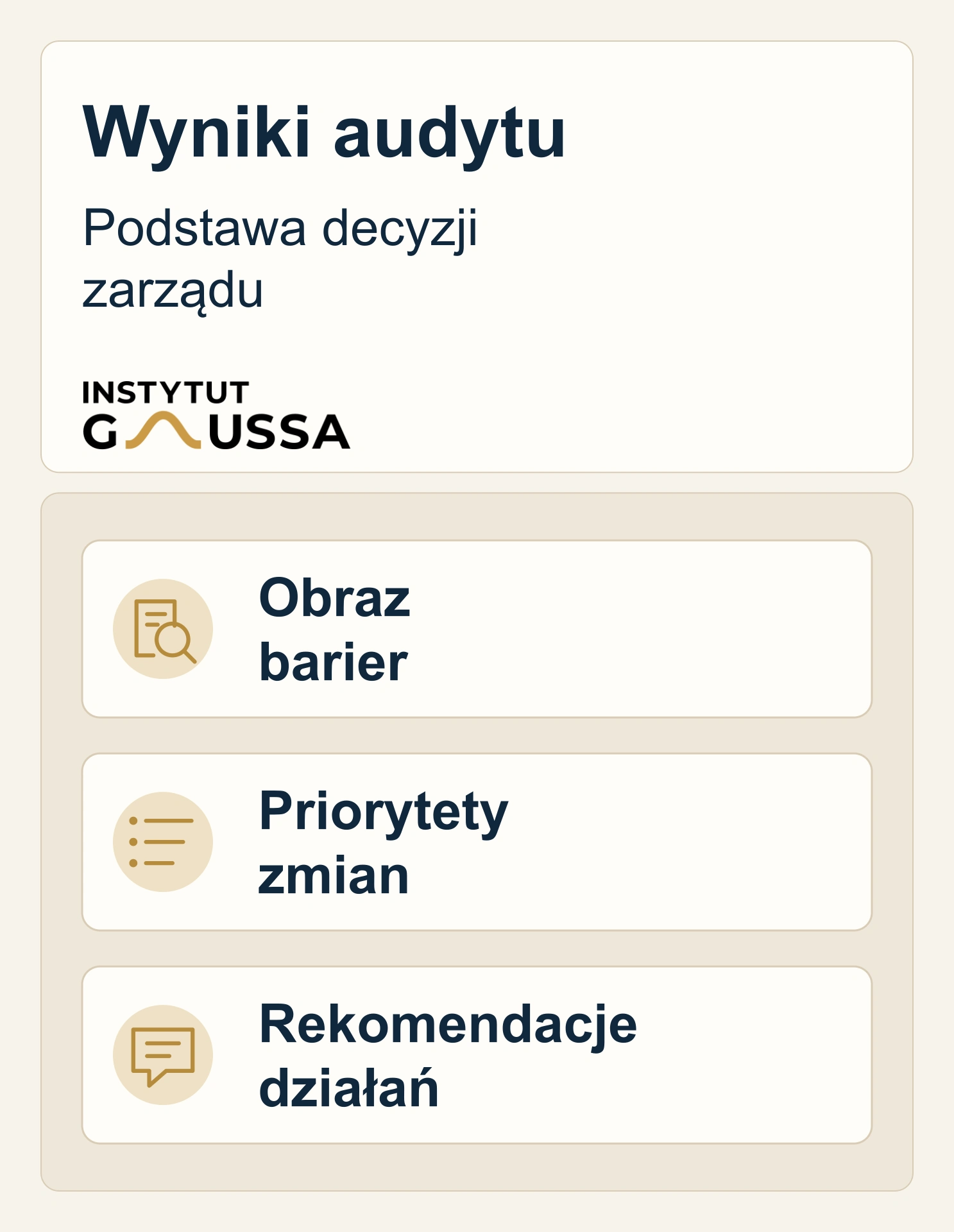 Wyniki audytu: obraz barier, priorytety zmian i rekomendacje działań.